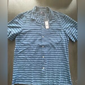 NWT Vineyard Vines Men's Medium Indigo Blue Stripe Classic Fit S/S Cabana Shirt
